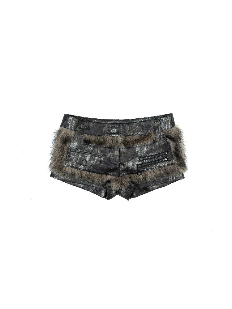 Fur splicing shorts leggings