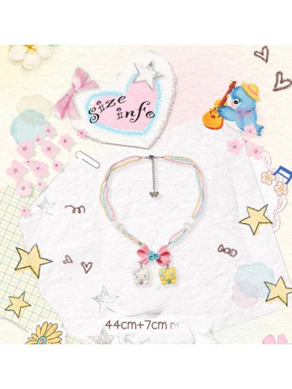 Bow Cat Resin Colourful Beads Necklace