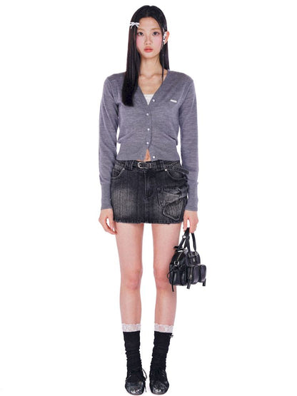 Casual V-neck short knitted cardigan