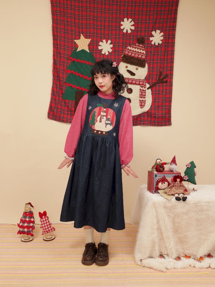 Christmas Tree Appliqued Denim Vest Skirt