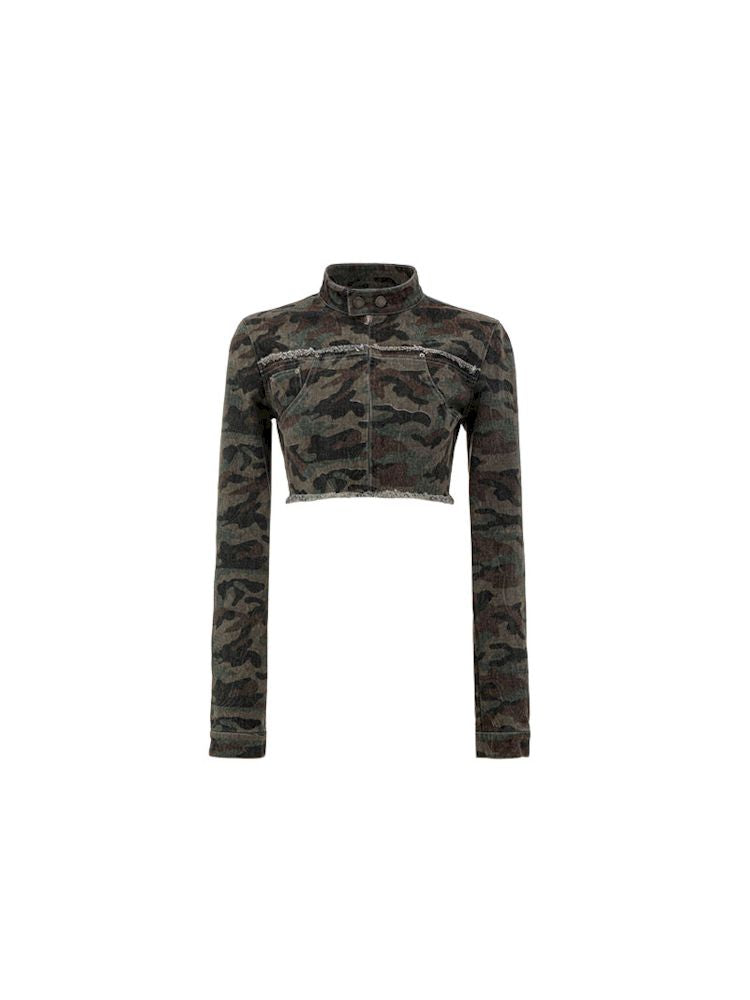 Camouflage short biker jacket