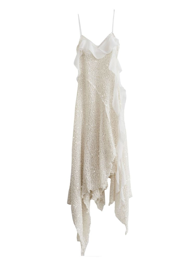 Knit Sequin Irregular Halter Dress