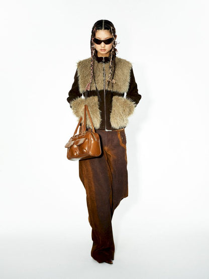 Corduroy Patchwork Fur Small Coat