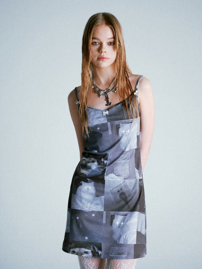 Nine-checkered cat halter dress