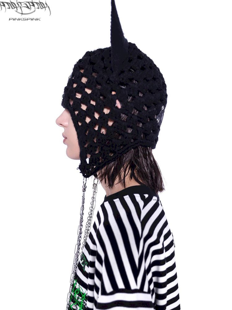 Hole Knit Chain Cat Ear Hat