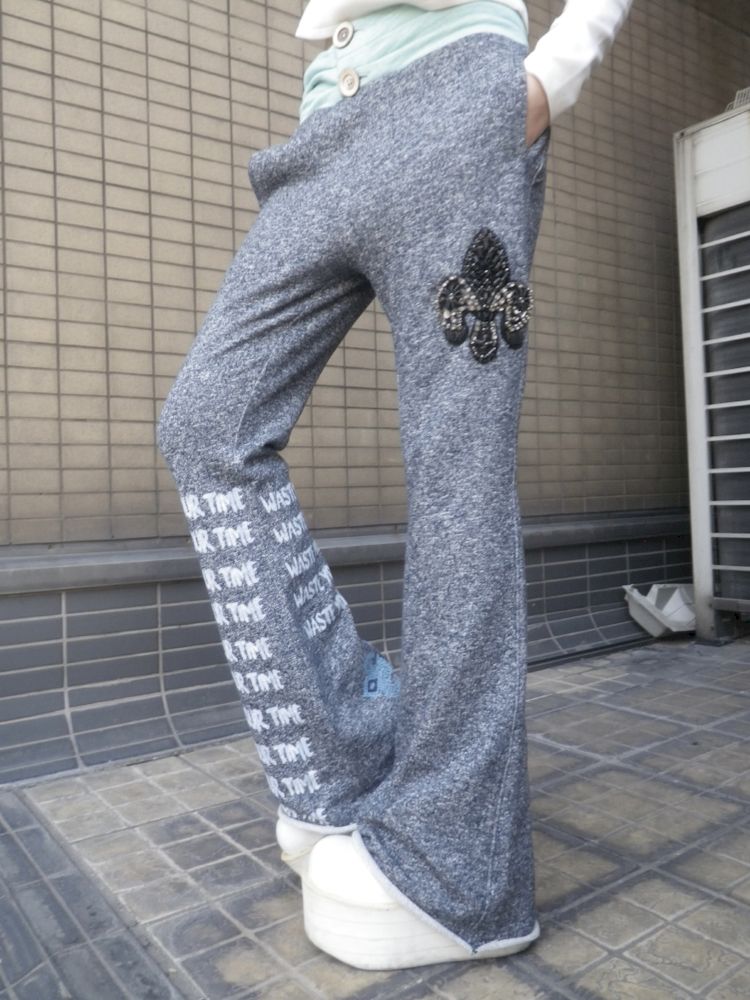 Low Rise Printed Studded Flared Stacked Sweatpants