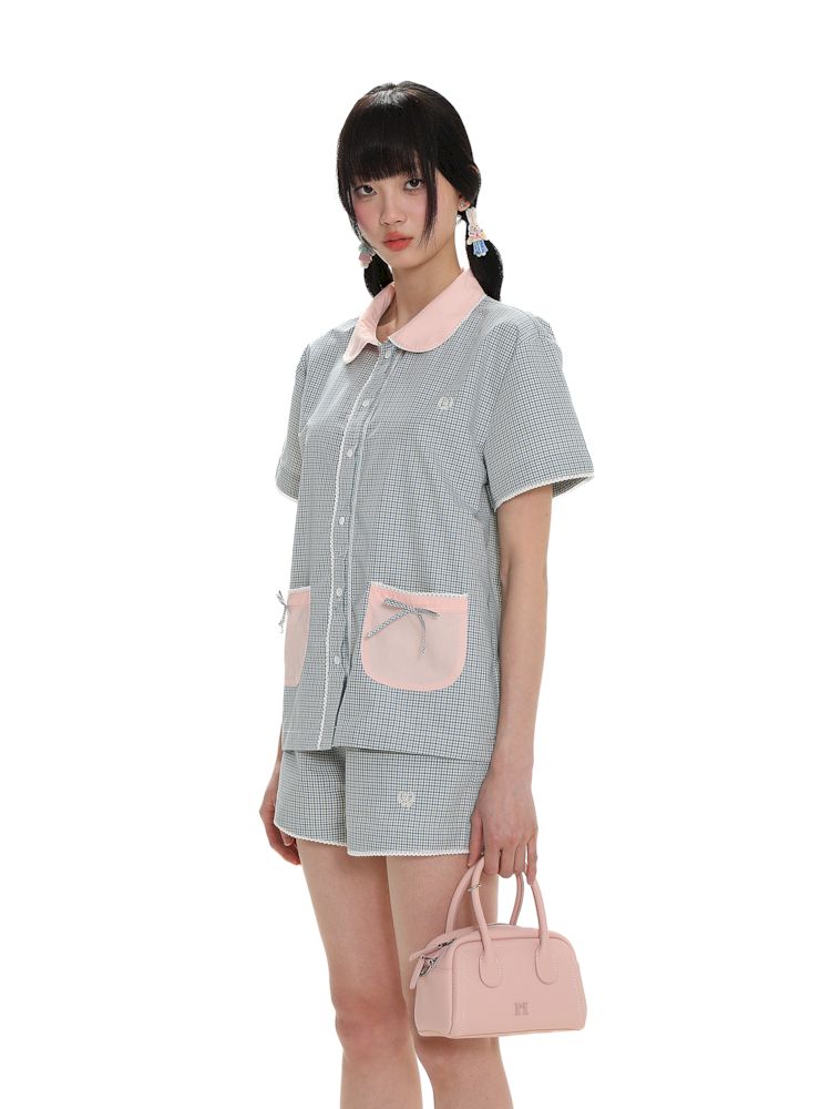 Lace Bow Embroidery Short Sleeve Shorts Pajama Set