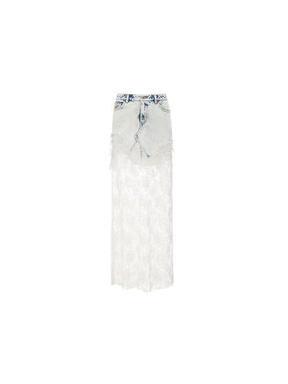 French Lace Splicing Denim Long Skirt