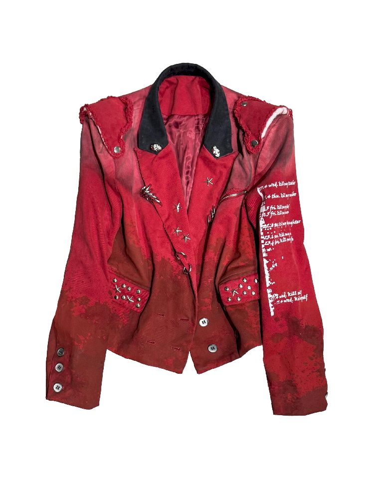 Red distressed blazer