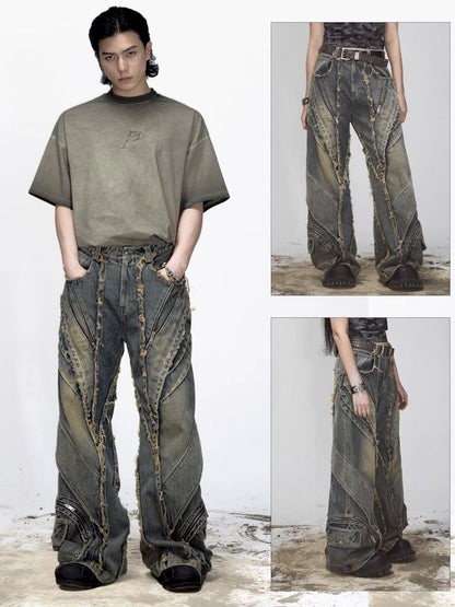 Alien Heavy Duty Destruction Raw Edge Patchwork Jeans