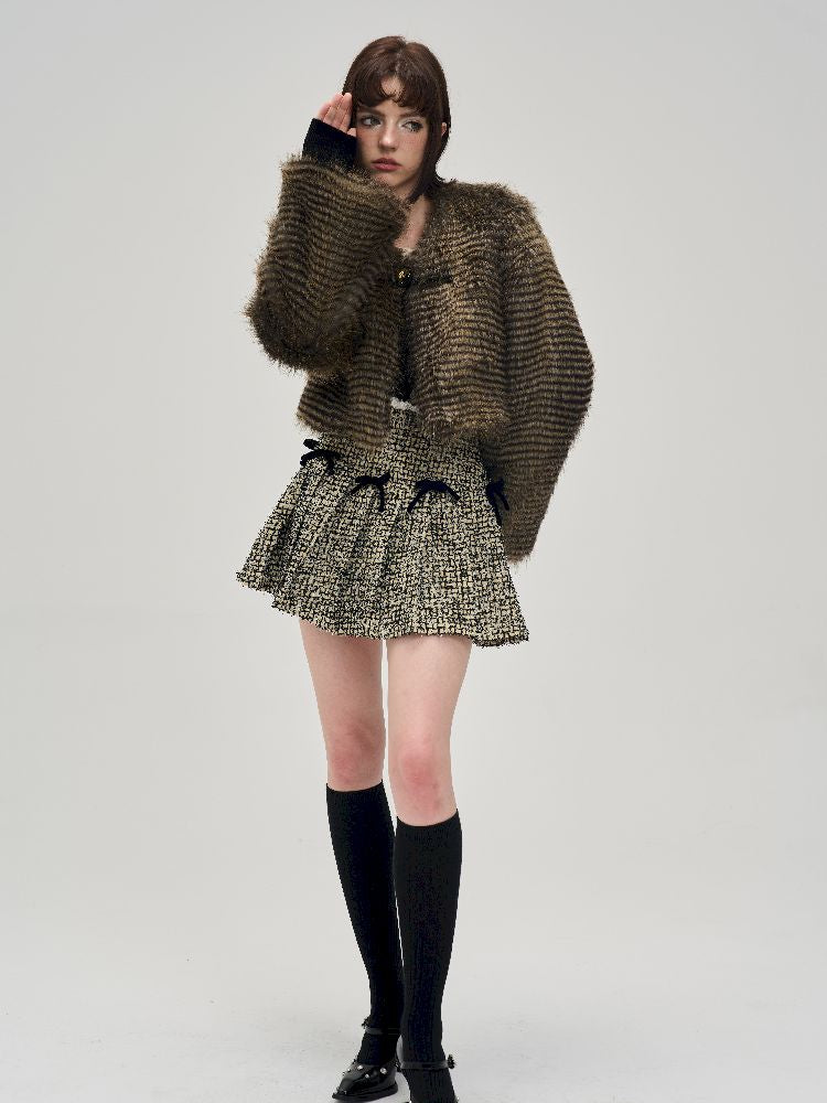 Flared Sleeve Eco Fur Short Jacket