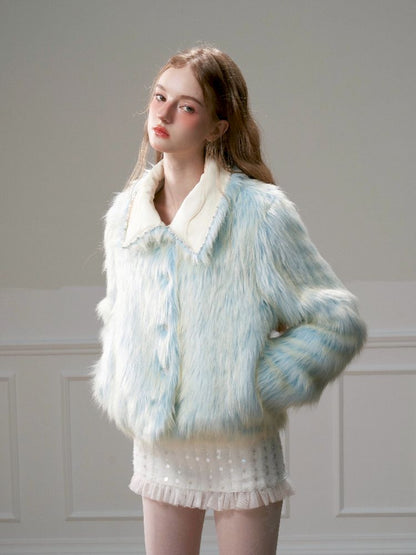 Blue Sweet Warm Fur Long Hair Outer