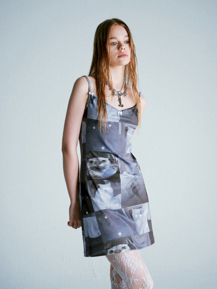 Nine-checkered cat halter dress