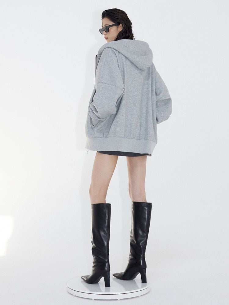 Loose Slouchy Gray oversize Zipper Hooded Sweatshirt