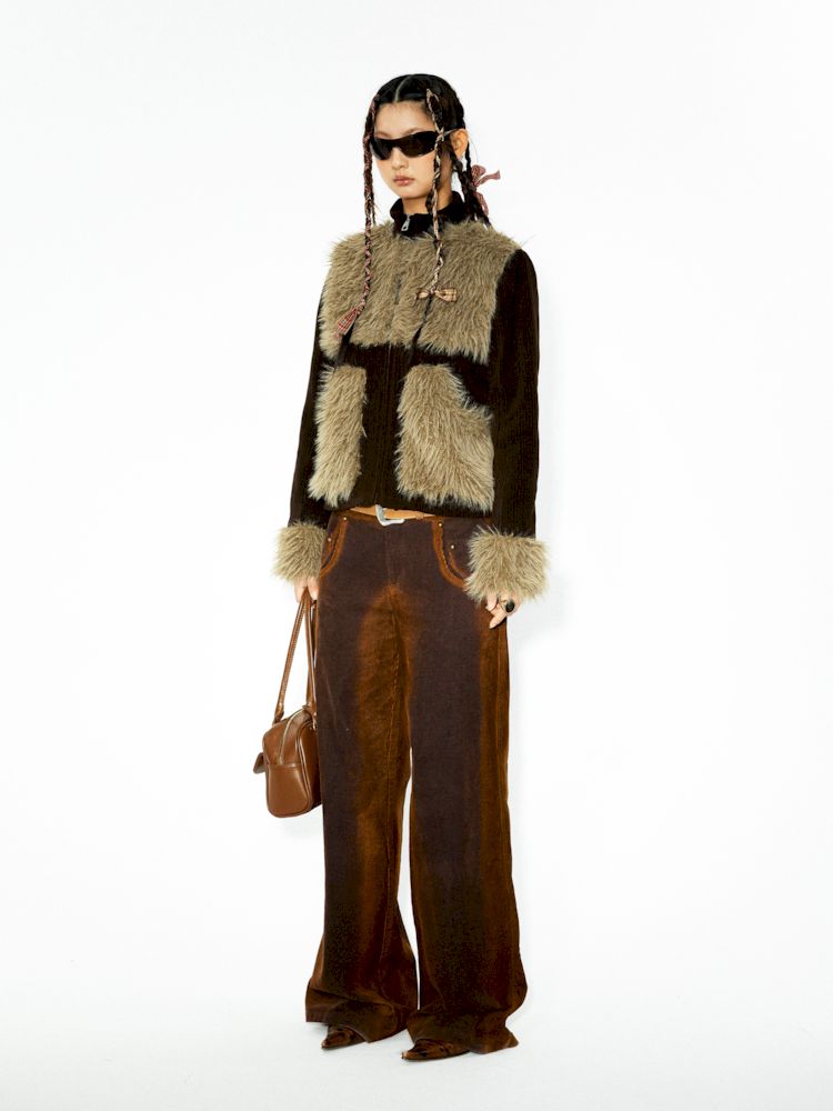 Corduroy Patchwork Fur Small Coat