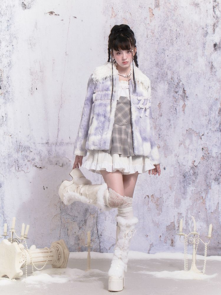 Tie-Dye Patchwork Rabbit Fur Coat