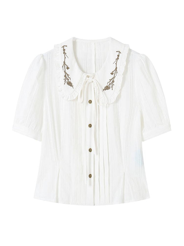 French literary retro short-sleeved shirt