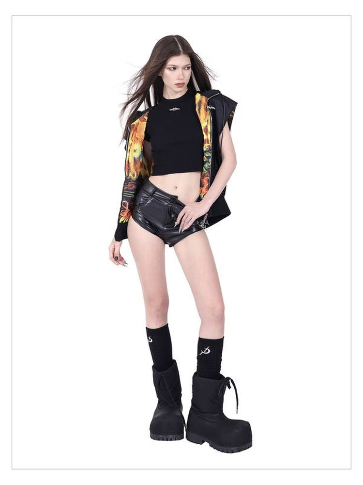 Flaming Cat Rock Punk Genderless Sleeveless Jacket