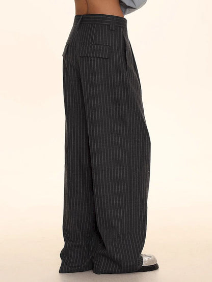 Weave vertical bar straight pants