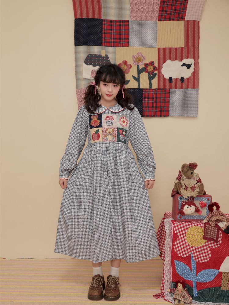 Plaid Printed Doll Neck Dress