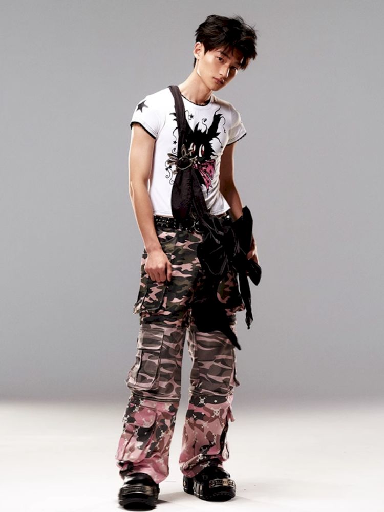 Camouflage-Print abnehmbare Jeans 