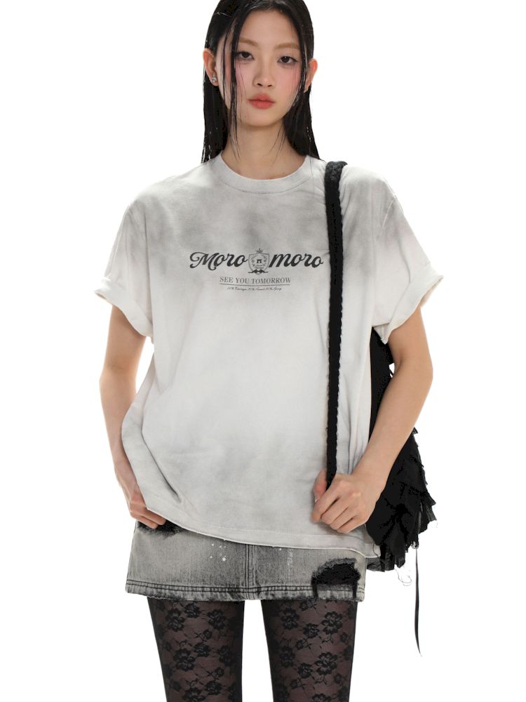 Emblem Printed Loose Short Sleeve T-Shirt