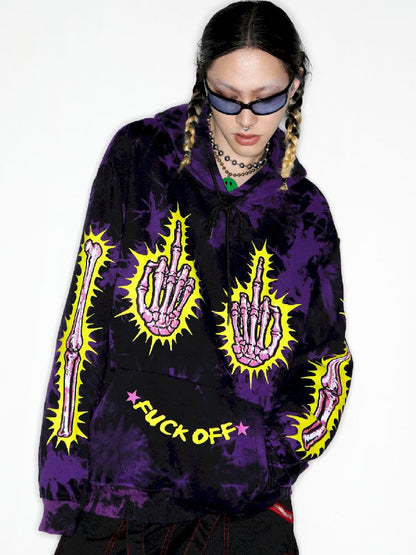 Dark Punk Middle Finger Tie-Dye Hooded Sweatshirt