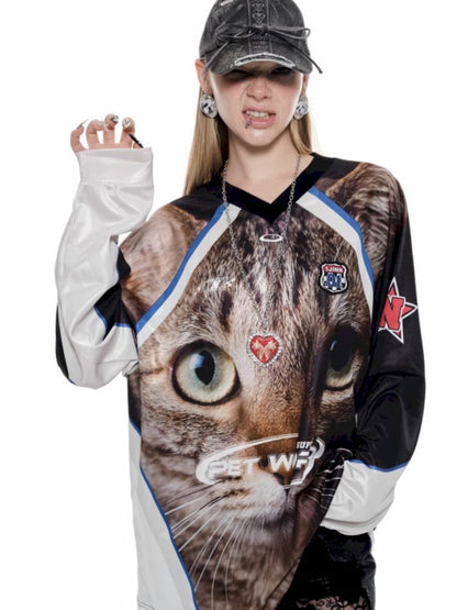 Cat Print Long Sleeve T-Shirt