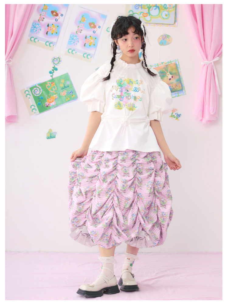 Multi Layered Pleated Metallic Bow Puffy Half Skirt