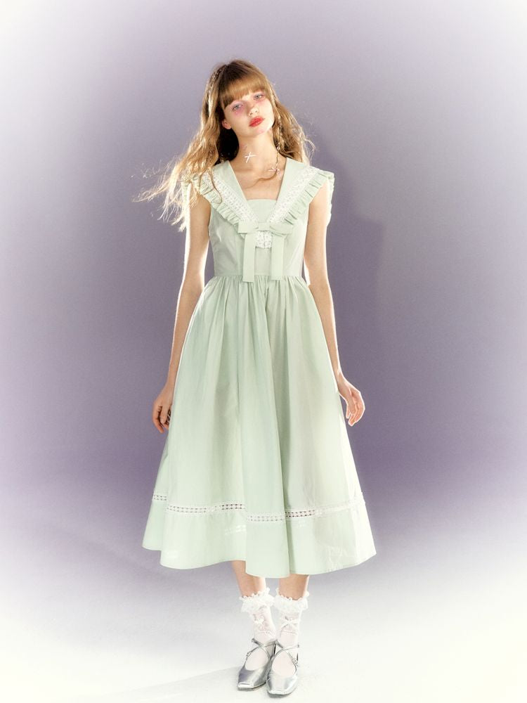 Navy Neck Sleeveless Girl's Long Dress