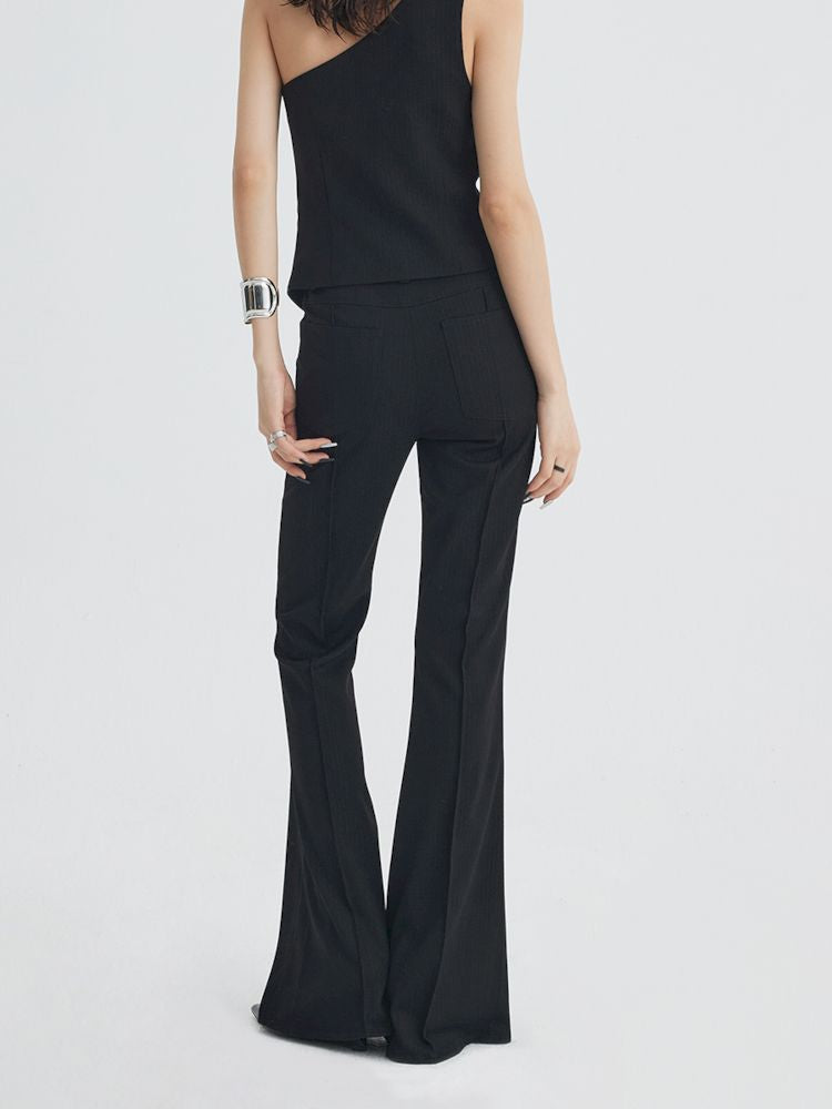 Mid Waist Slim Flared Western Trousers