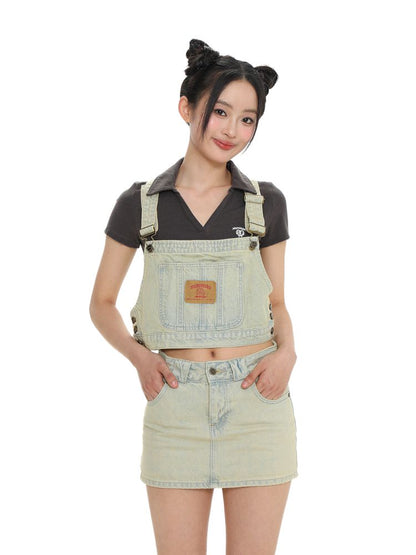 Cowhide Label Short Vest Sleeveless Denim Top