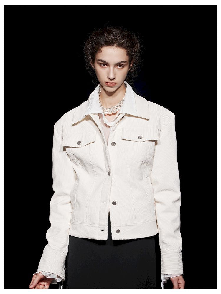 Removable Fur Collar Cotton Corduroy Jacket