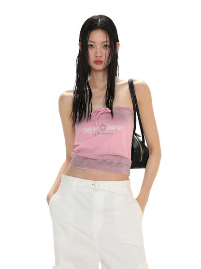 Drawstring Badge Printing Tie Bandage Tank Top