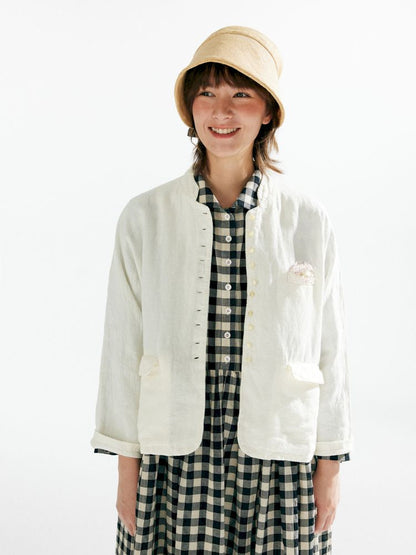 Linen texture short blazer