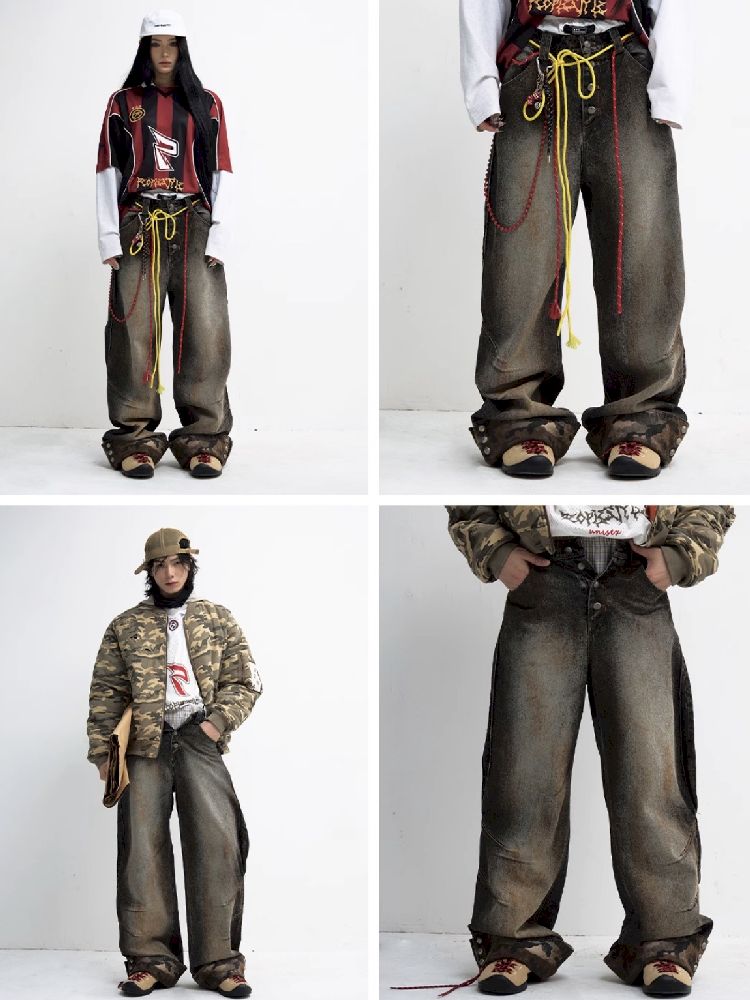 Camouflage Patchwork Straight Jeans