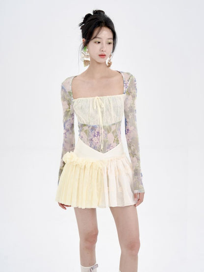 Embroidered Lace Patchwork Puffy Half Skirt