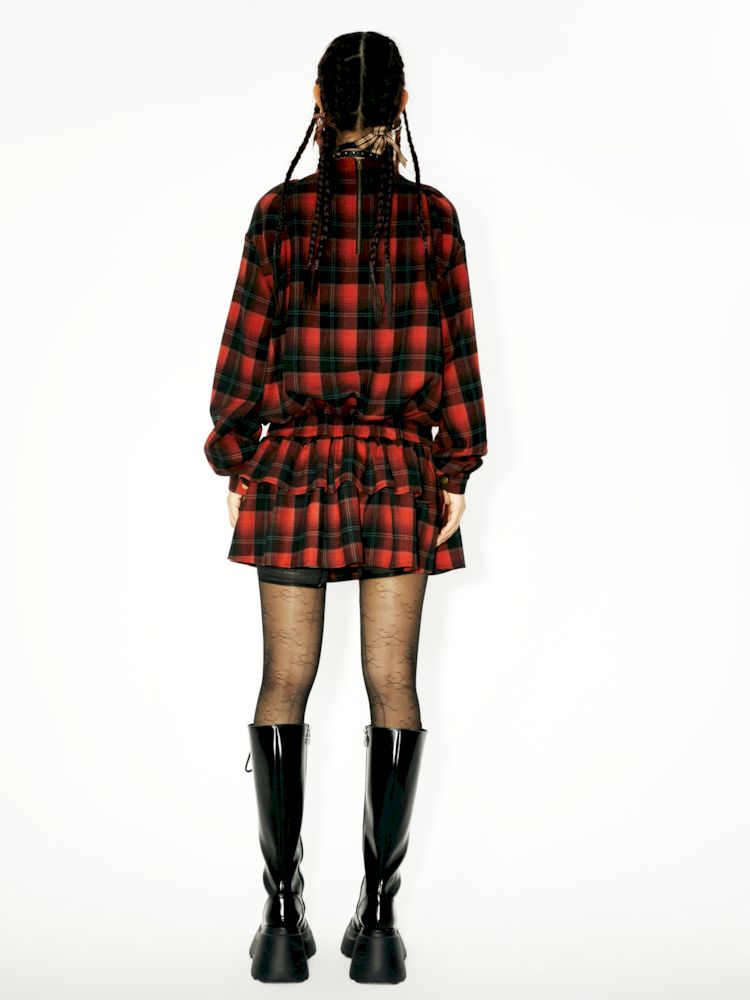 Plaid waist slimming mini cake dress