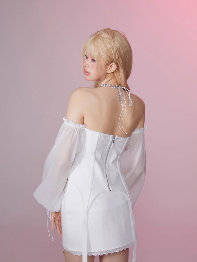 Mesh Sleeve Showing Clavicle One Shoulder Top