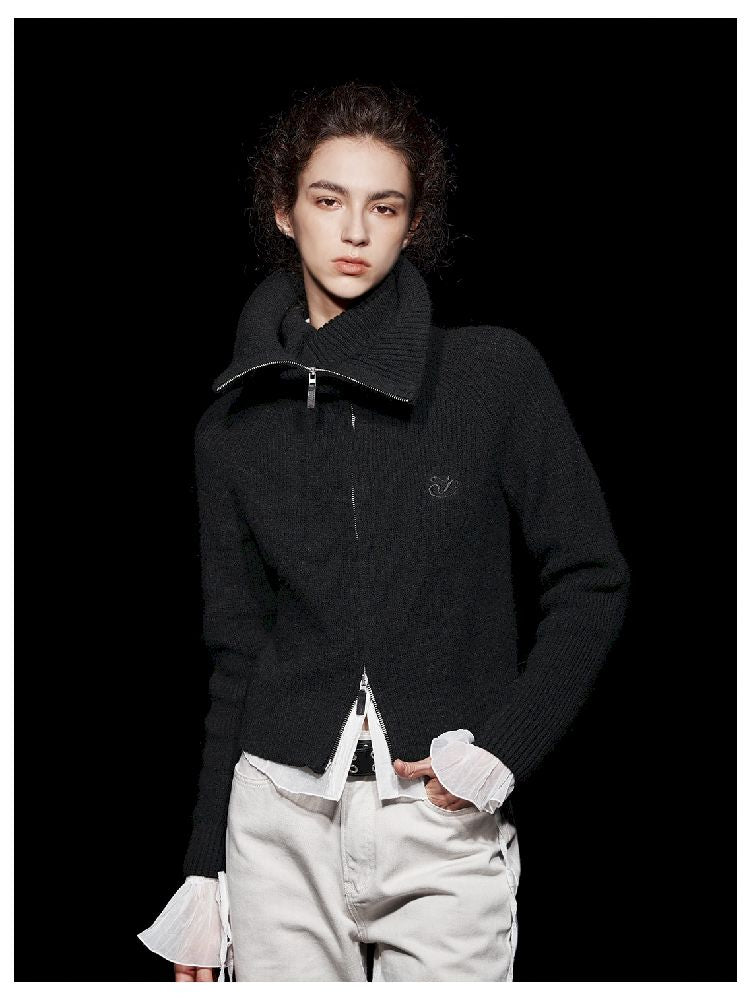 Large Lapel Multi-Style Zipper Knit Jacket