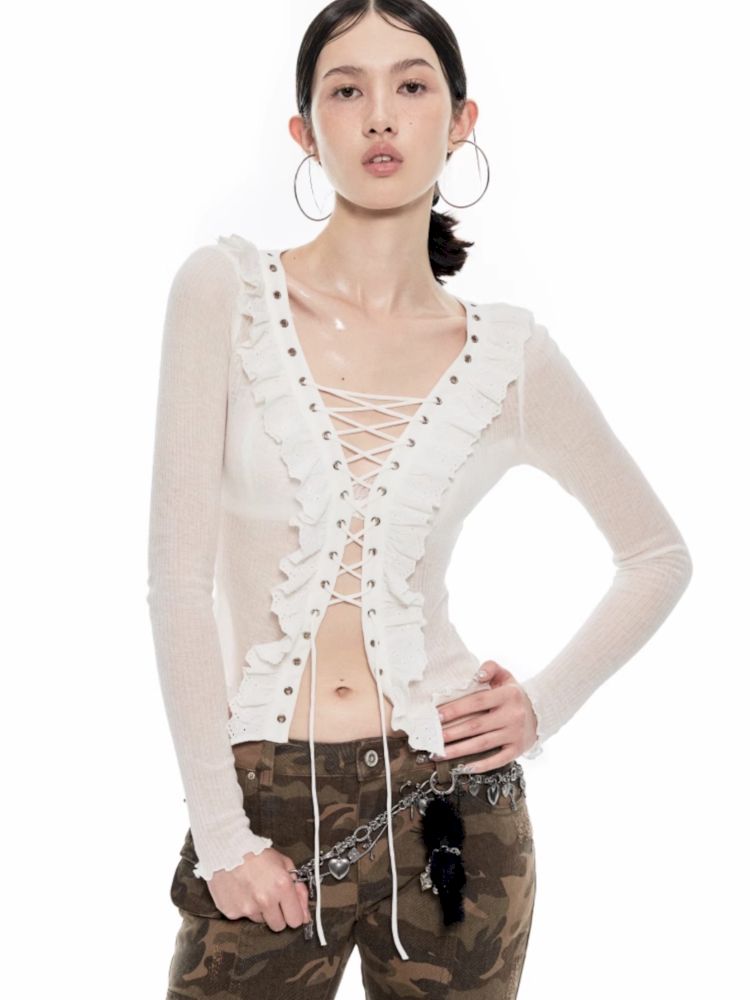 Lace Airy Eye Tie Cardigan