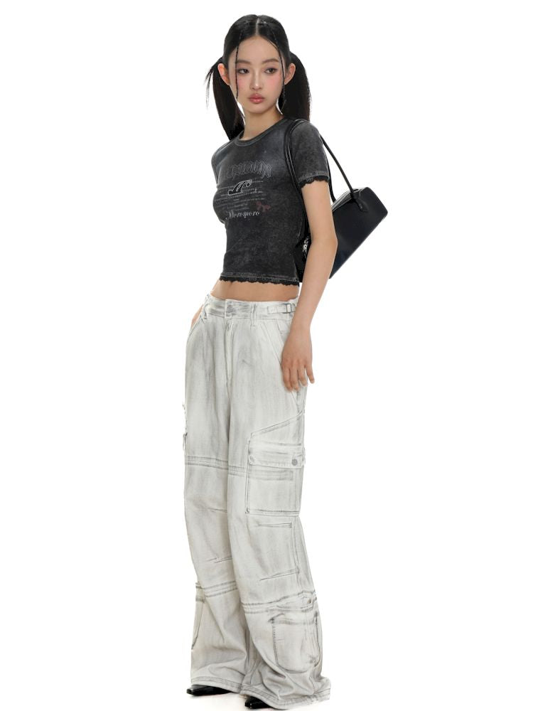 Crafted Pleated Skirt Straight Denim Workwear Pants