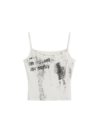 Lanyard graffiti print camisole tank top