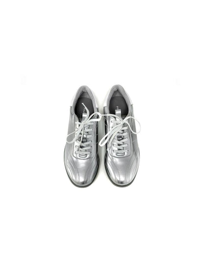 Metallic Silver Lace-Up Sneakers