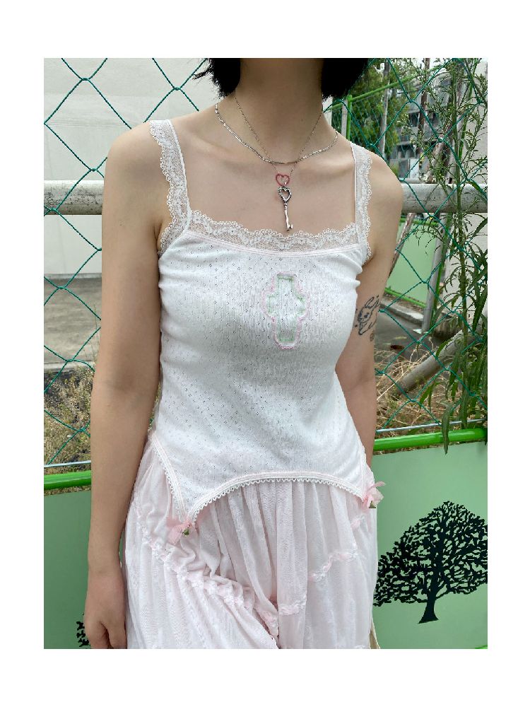 Splicing Cross Lace Mesh Bowknot Camisole