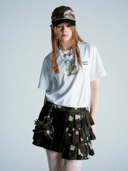 Patchwork Camouflage Pleated Skirt