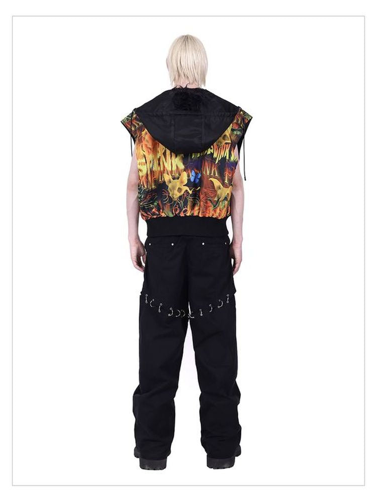 Flaming Cat Rock Punk Genderless Sleeveless Jacket