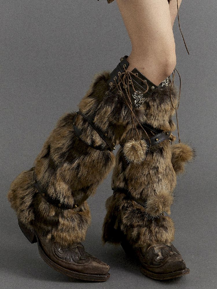 Patchwork fur leggings