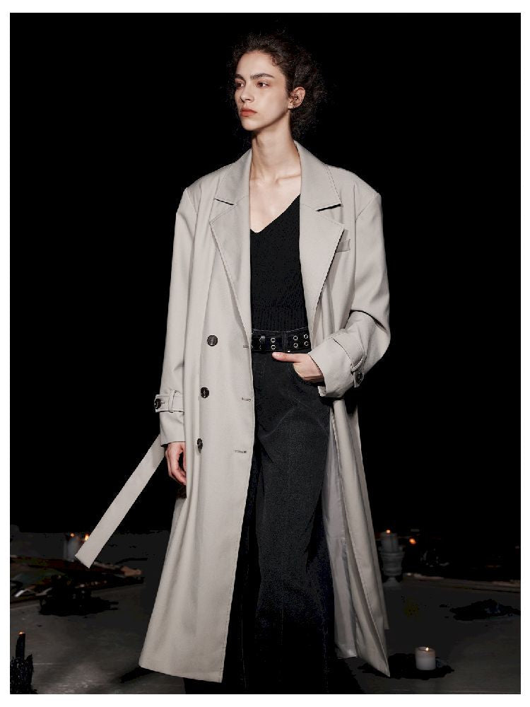 Long double-breasted trench coat