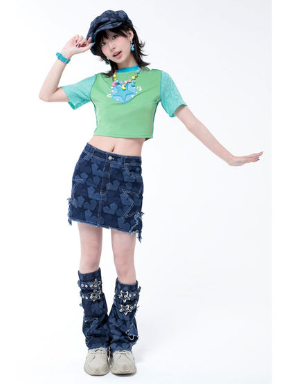 Dark Blue Star Denim Skirt